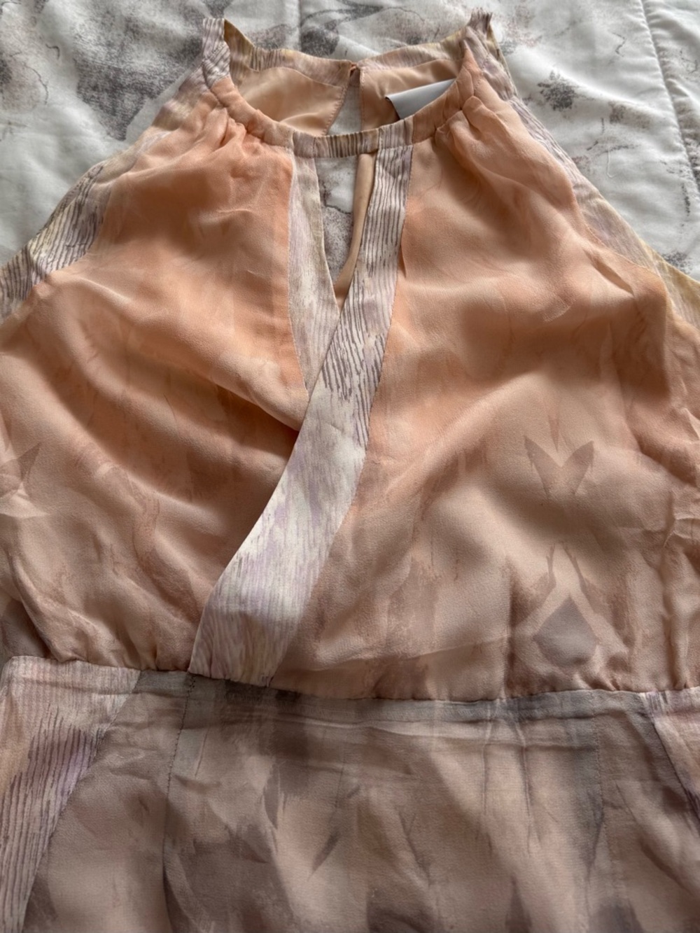 Addison 100% silk Sleeveless Chiffon Halter Dress in Blush and Light Gray, XS - Picture 7 of 16